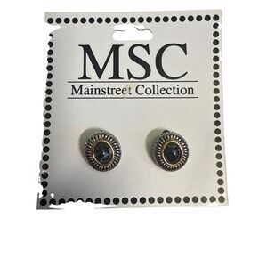 MSC Mainstreet Collection Two Tone Chrome Gold Plated Oval Stud Earrings